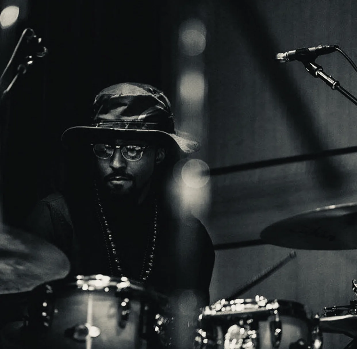 Aaron Seymour, drummer for Soul City Band, performing live at a music event in Newport RI and Boston MA